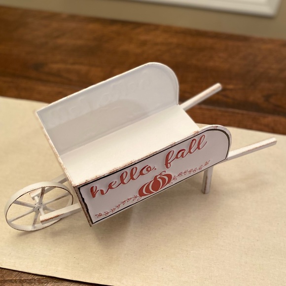 Fall Decor, Hello Fall Wheelbarrow Decor, Fall Metal Wheelbarrow Centerpiece - Picture 10 of 16